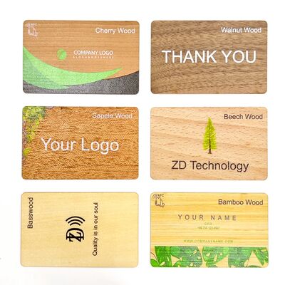 Venda Direta de Fábrica Logotipo Personalizado Gravado Madeira RFID Cartão de Visita NFC ISO14443A 13.56MHz Cartão de Identificação de Hotel NFC de Madeira em Branco