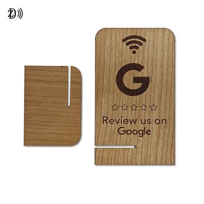 Customized Laser Engraved LOGO QR Code NTAG213 Wooden Google Review Card Stand NFC Google Review Cards