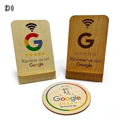 Suporte de Cartão de Avaliação Google de Madeira com Código QR Gravado a Laser Personalizado NTAG213 Cartões de Avaliação Google NFC