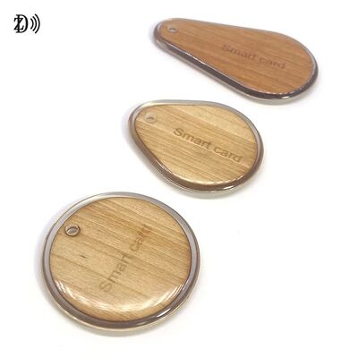 Chave de chave de madeira impressa personalizada com impermeável Full Epoxy Wood Keyfob 13.56MHz RFID Comunicação NFC para controle de acesso