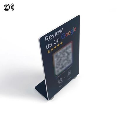 Logotipo personalizado NFC Stand Revisão de mídia social NTAG213 NFC PVC Google Review Card Menu Display Stand